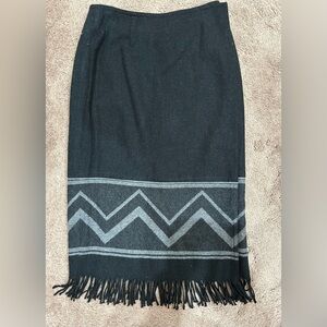 Black and Gray Fringe Hem Wrap Skirt